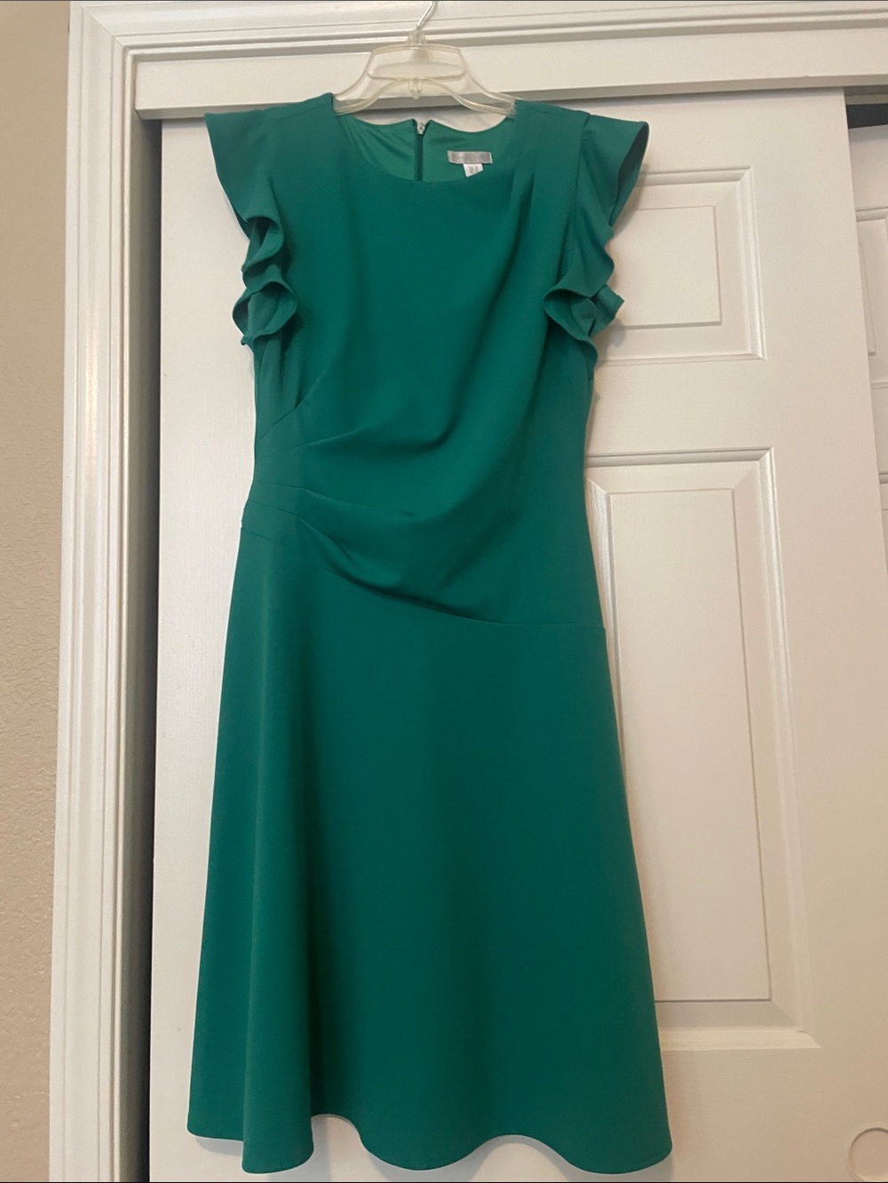 London Times Teal Ruffle-Sleeve Midi Dress
